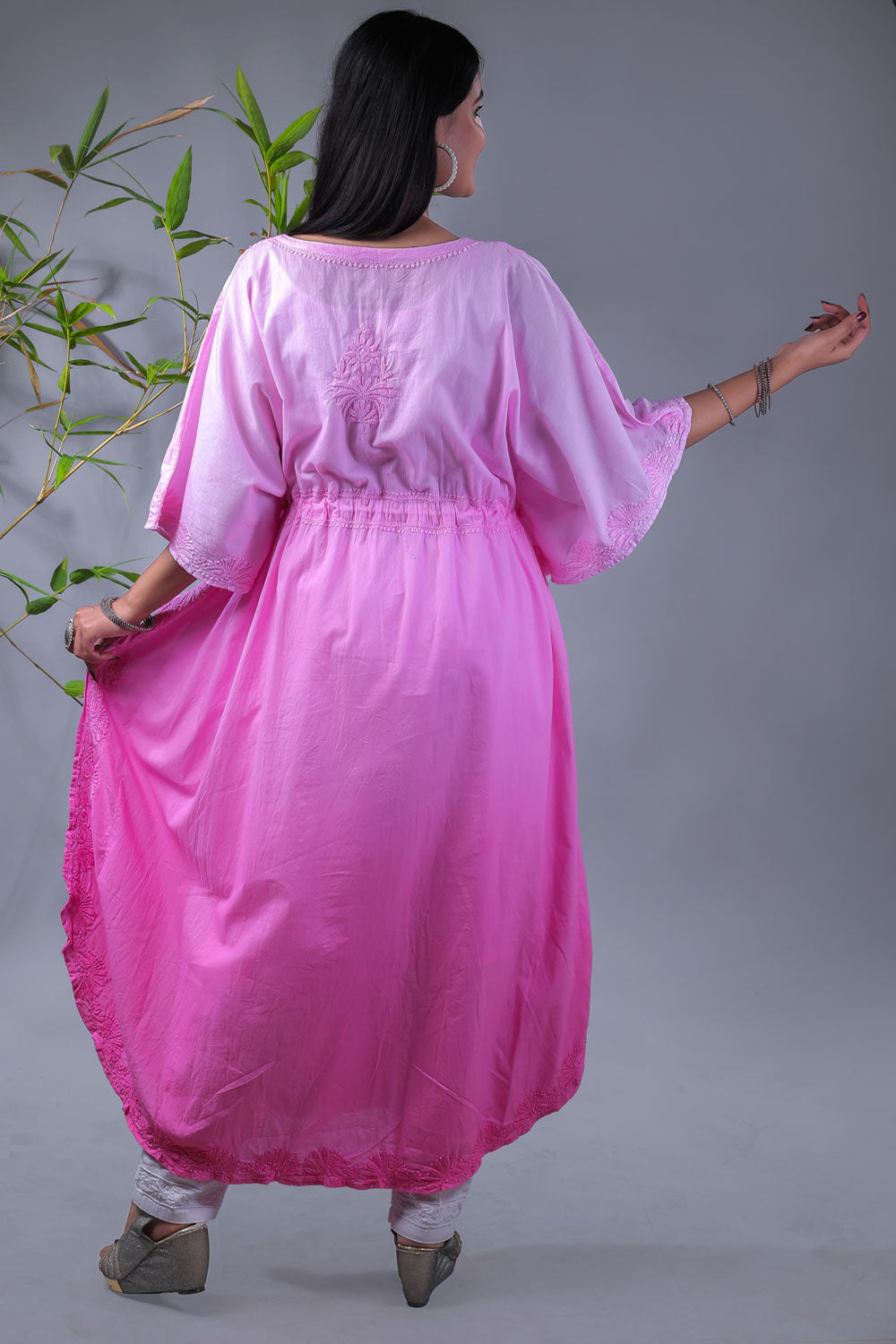 Aahista Soft Mulmul Chikankari Kaftan