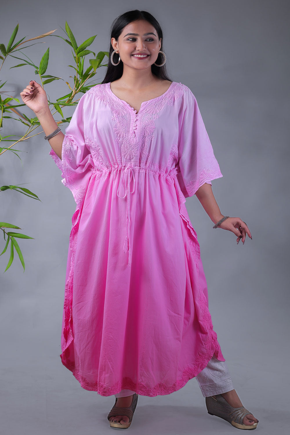 Aahista Soft Mulmul Chikankari Kaftan