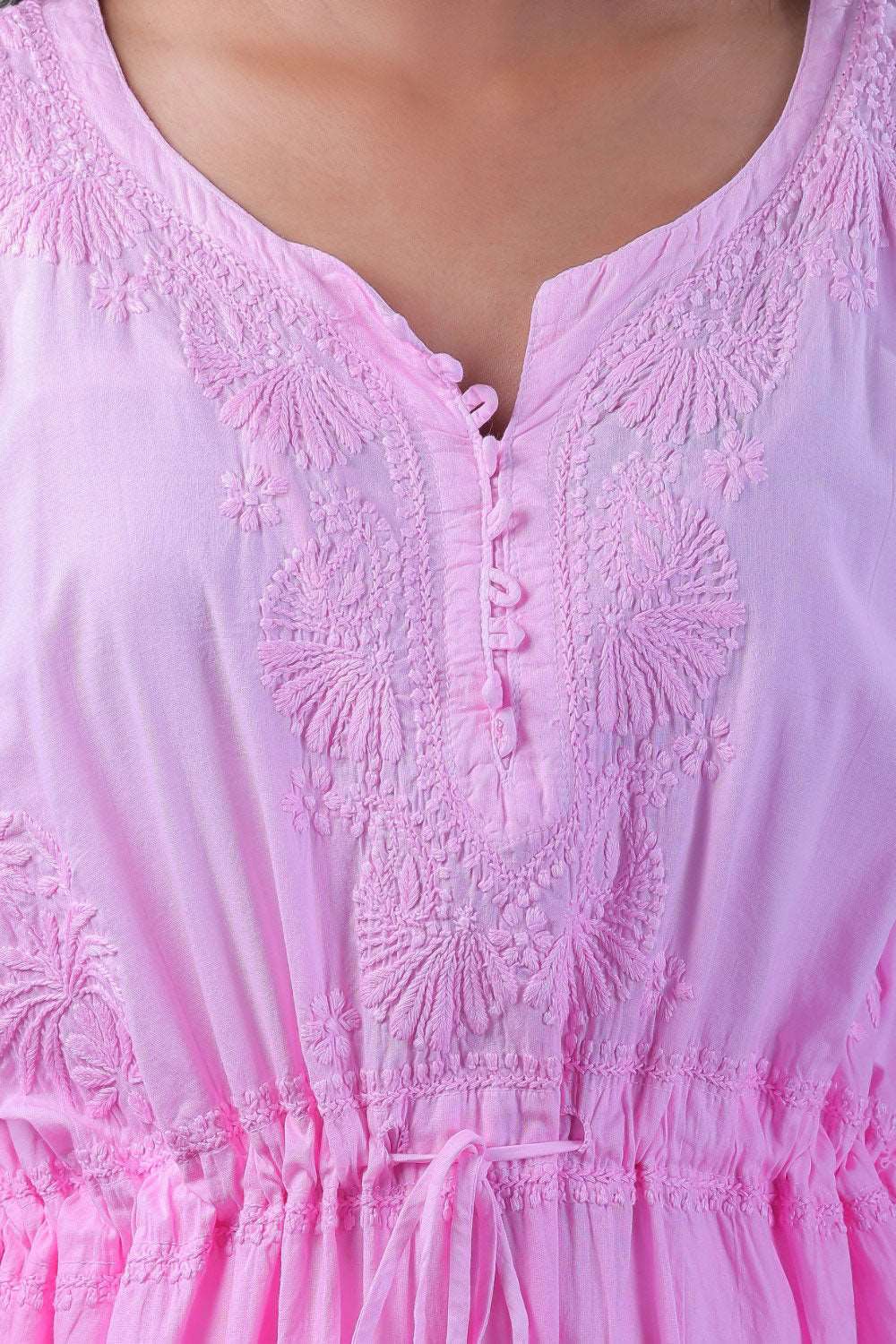Aahista Soft Mulmul Chikankari Kaftan