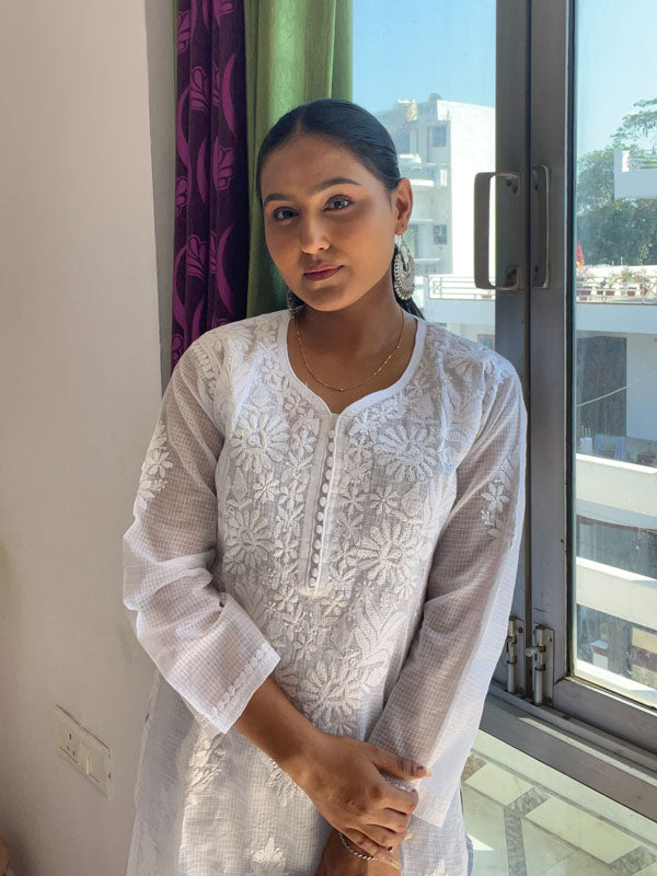 Tamanna Kota Chikankari Straight Kurta(White)