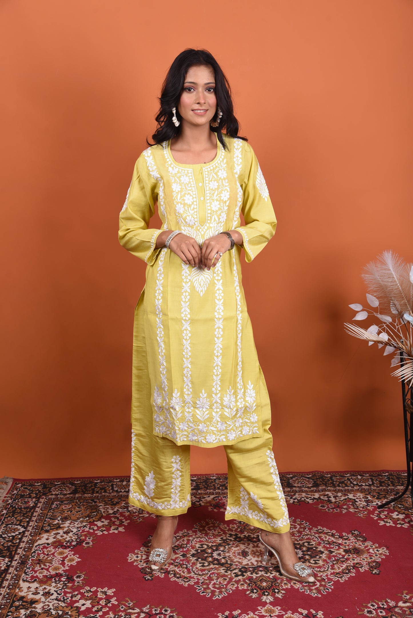 kurti plazo set in chikankari