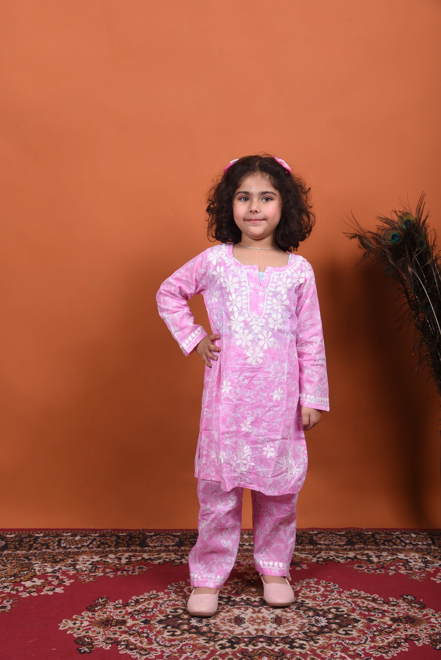 pink chikankari kidswear dress
