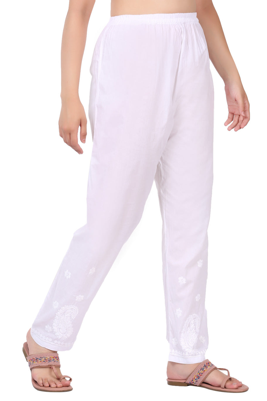 White Mulmul Chikankari Staight Plazo
