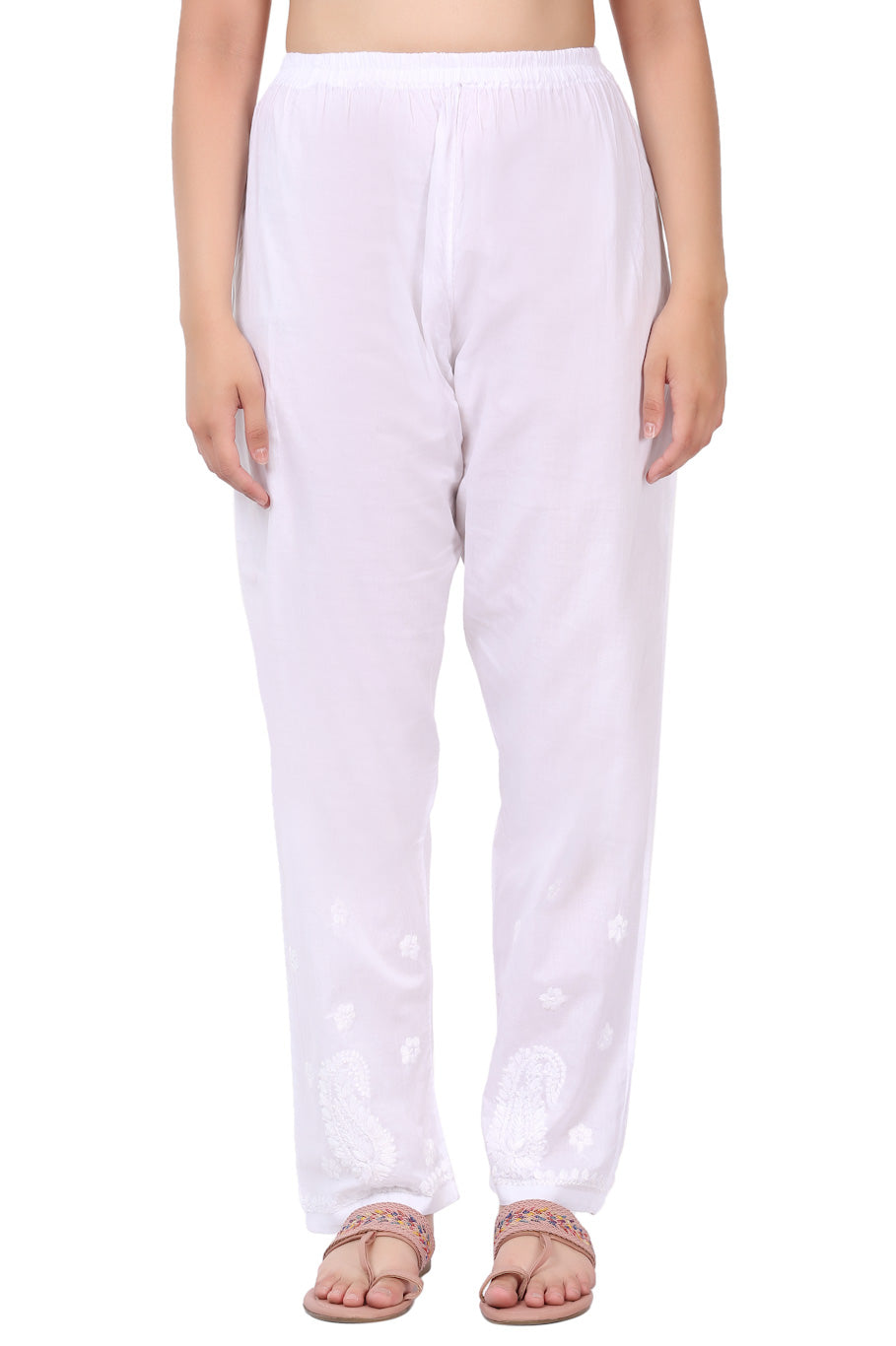 White Mulmul Chikankari Staight Plazo
