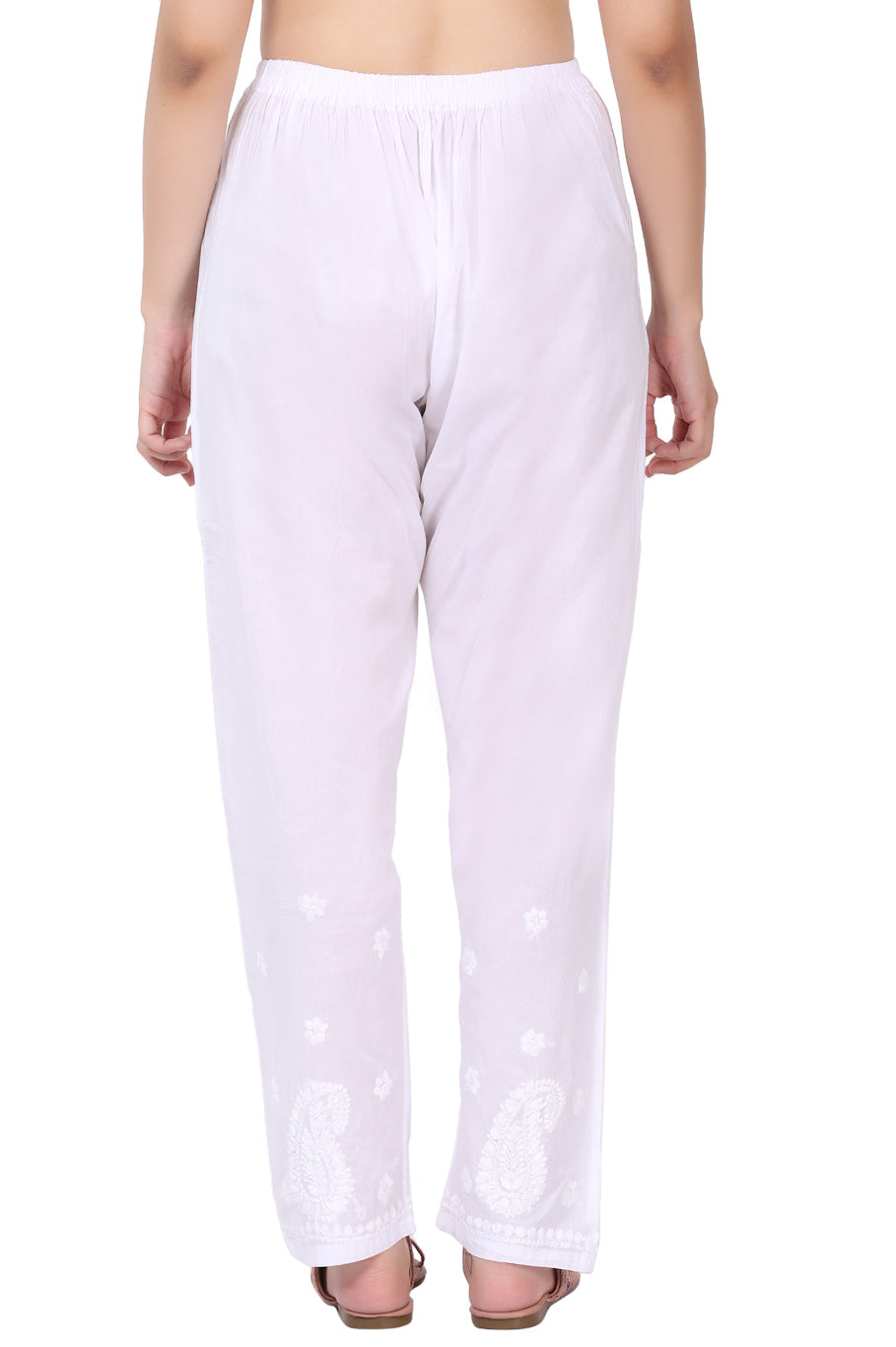 White Mulmul Chikankari Staight Plazo