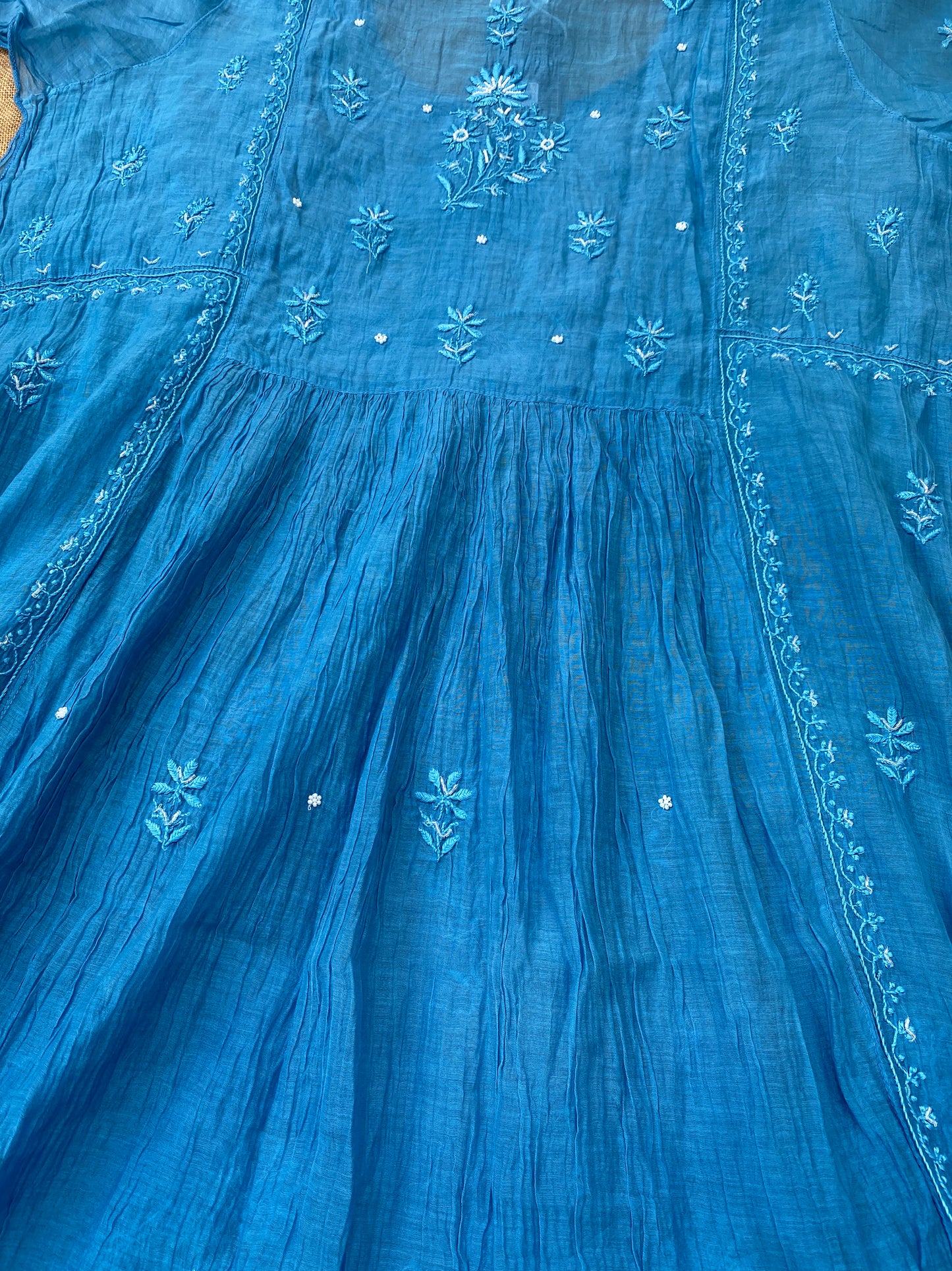 Rahat Blue Ombre Chikankari Semi-Stitched Gown with Dupatta