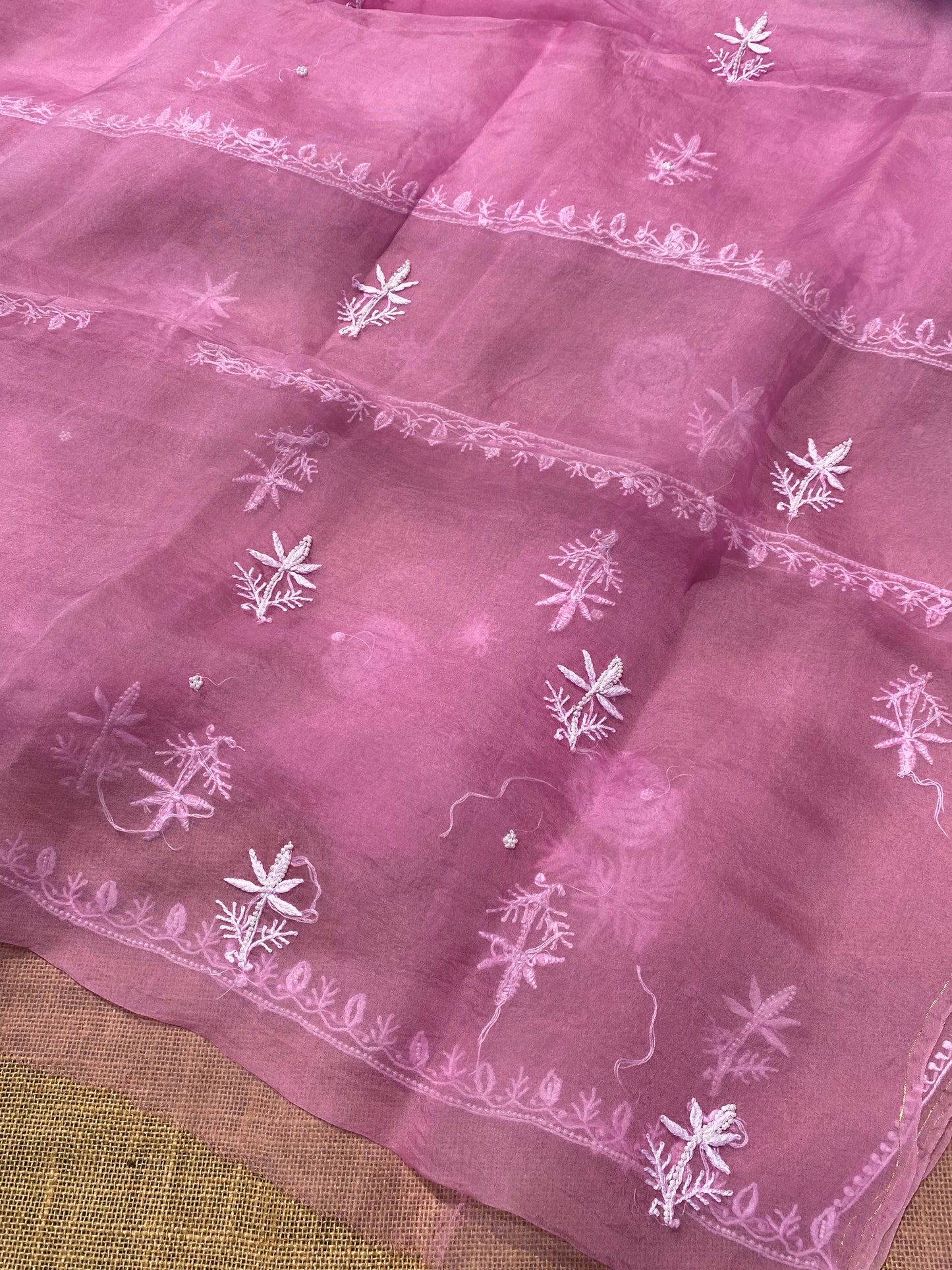 Meher Premium Organza Chikankari Unstiched Dress-Onion Pink