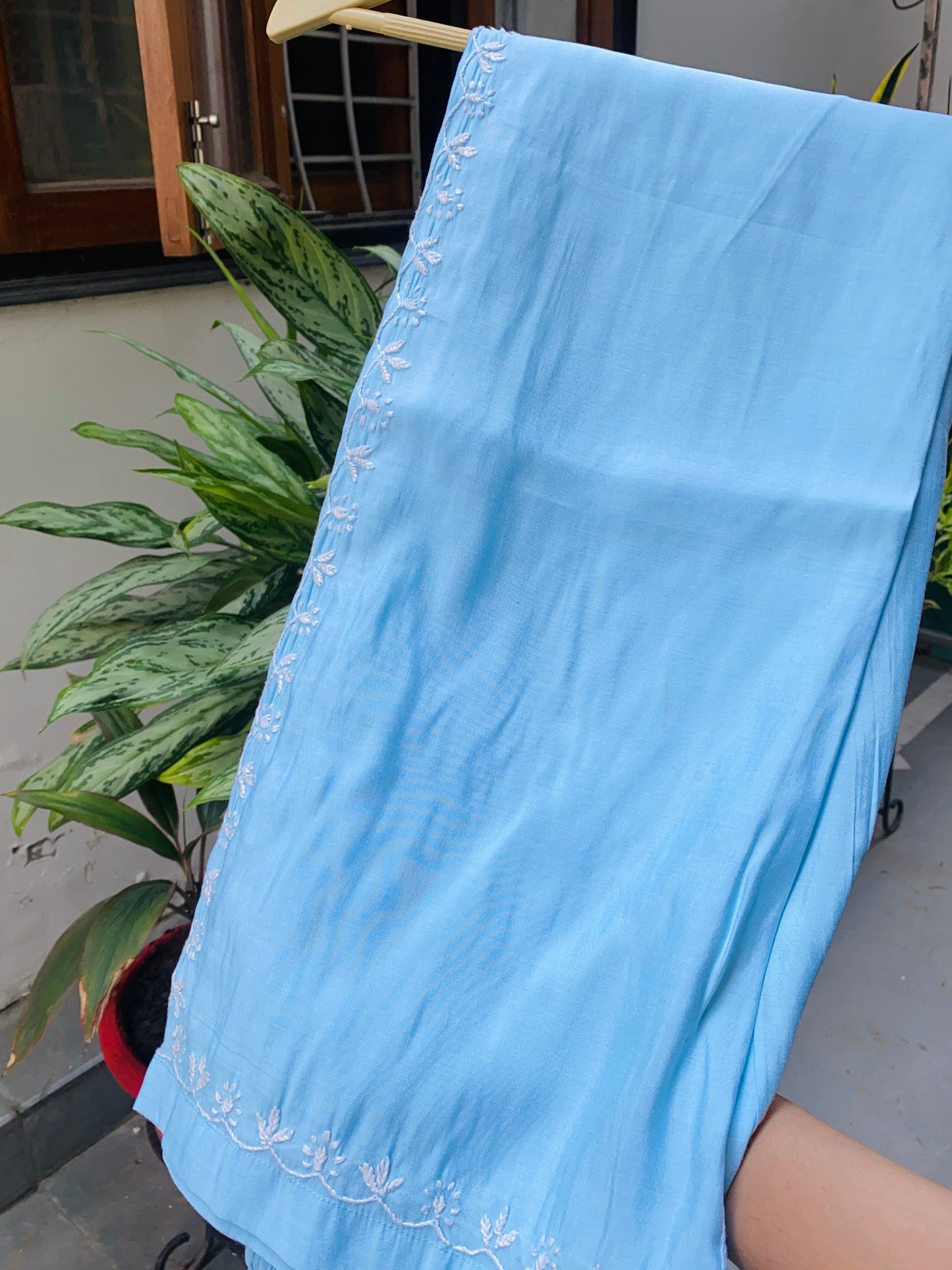 Anisa – Sky Blue Chikankari Semi-Stitched Kurta & Pant Set