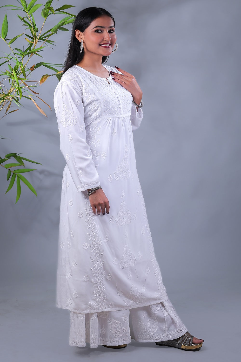 Maham Chikankari Soft Modal Straight Long Kurta