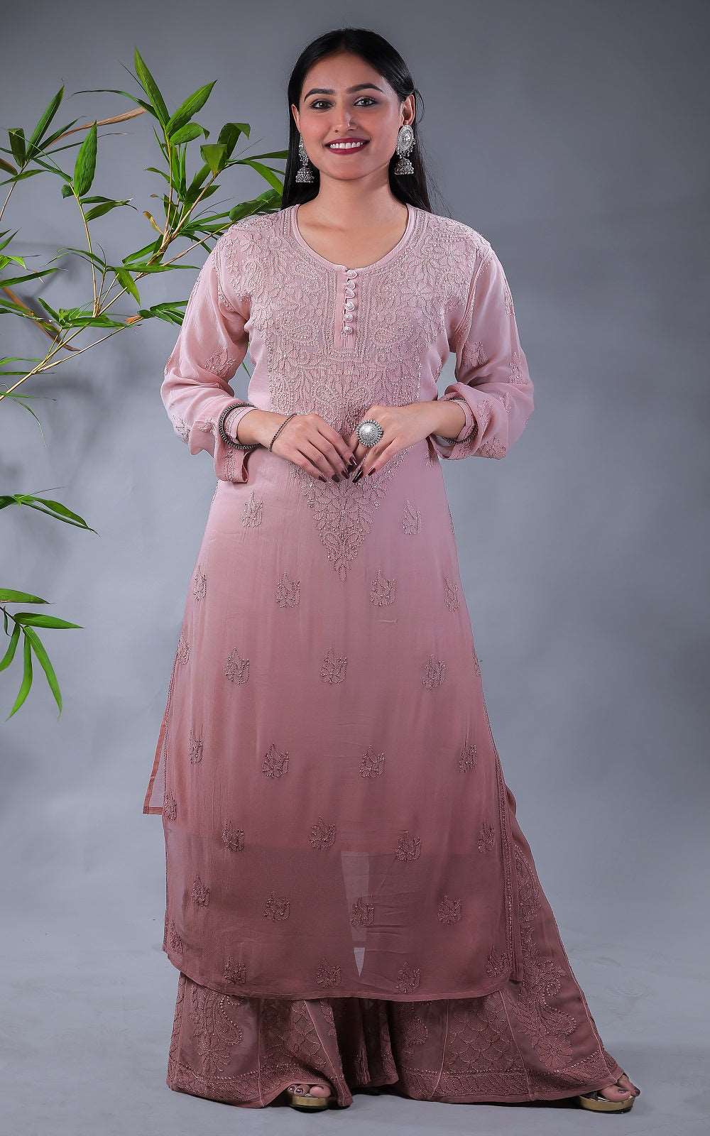 Zohra Chikankari Viscose Georgette Kurti Sharara Set