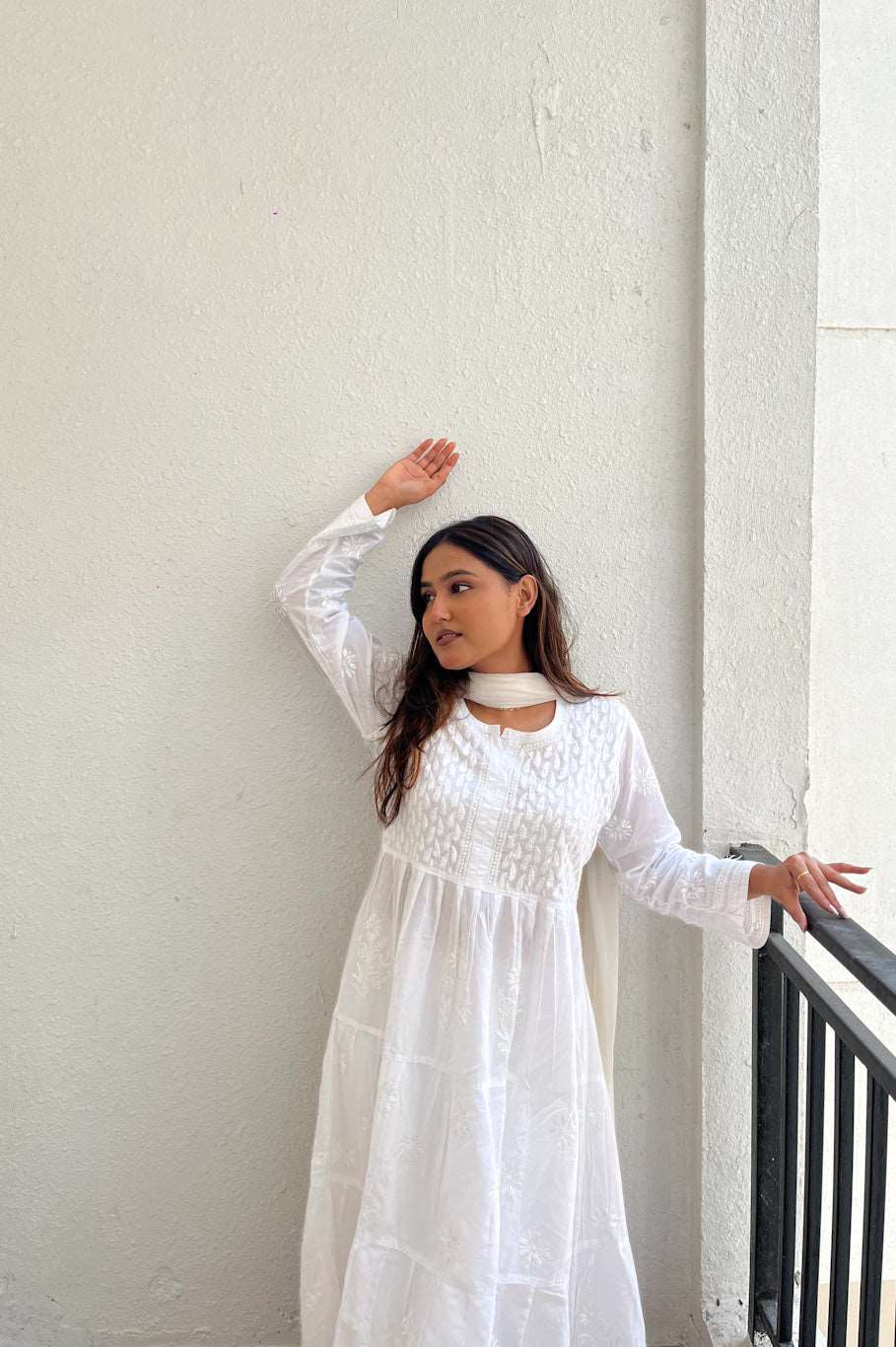 Aafiya Chikankari White Mulmul Three Layer Frock