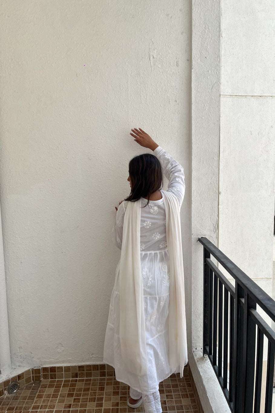 Aafiya Chikankari White Mulmul Three Layer Frock