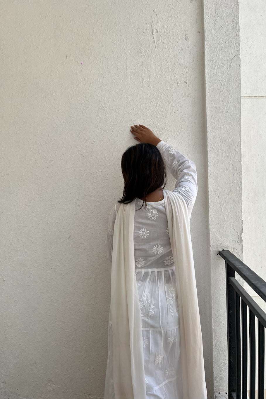 Aafiya Chikankari White Mulmul Three Layer Frock