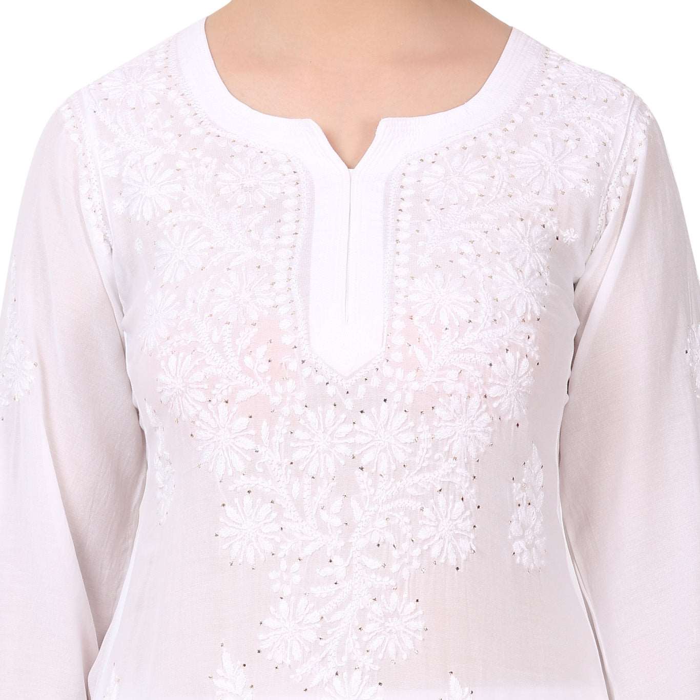 Farah Chikankari Mukaish Straight Kurta(White)