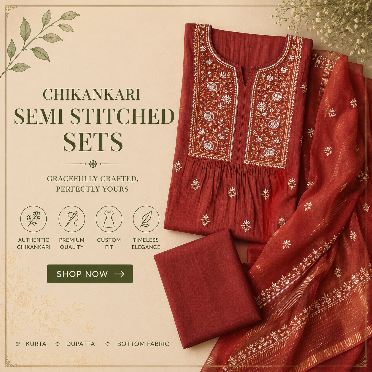 Premium Chikankari Semi Stitched Sets
