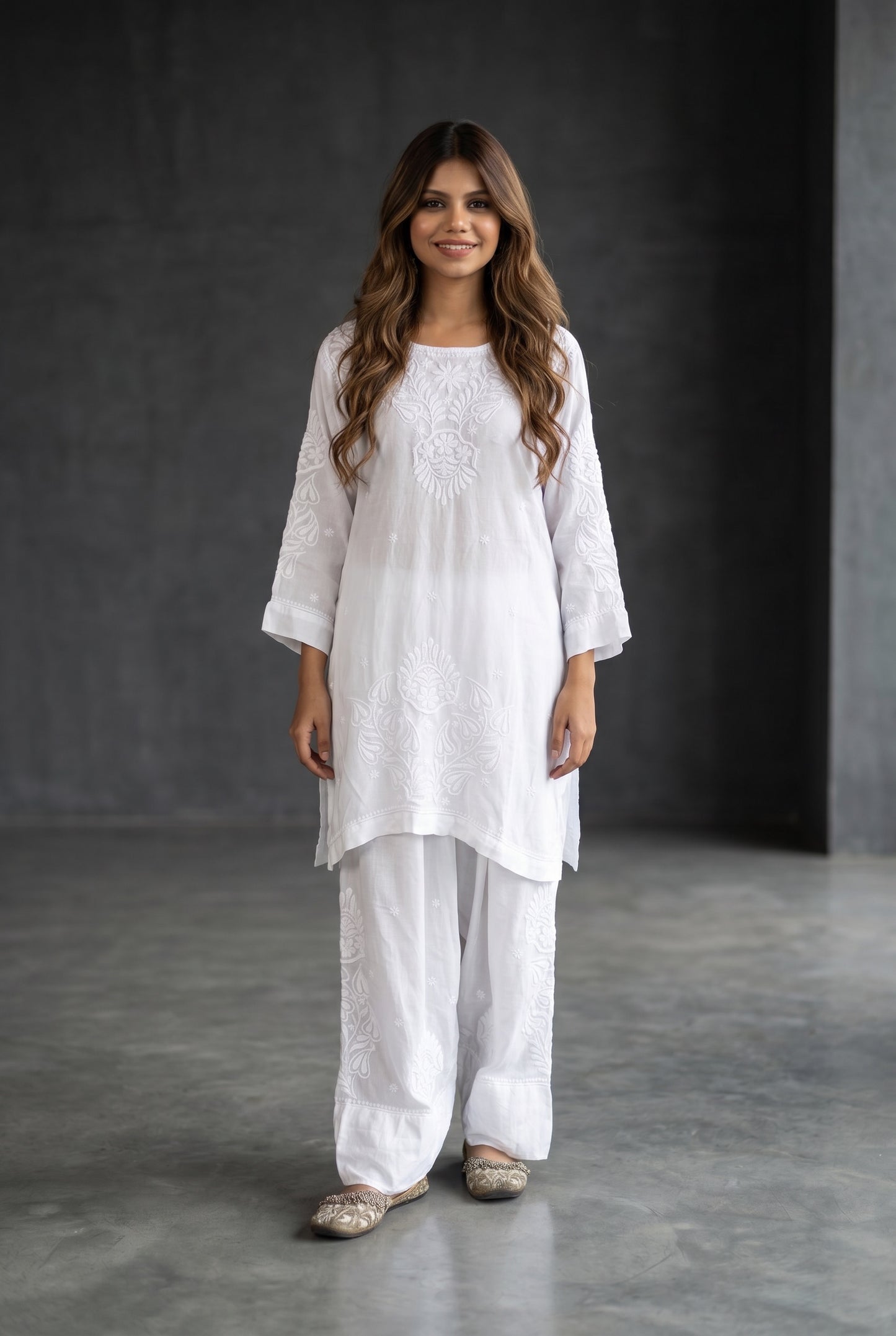 Gulnaar Grace – Chikankari Farshi Co-Ord Set - Famous Chikankari