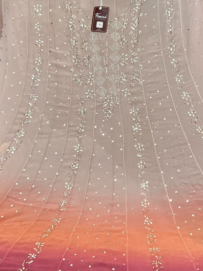 Noor e Mehfil - Semi-Stitched Tri-Colour Mukaish Anarkali with Dupatta