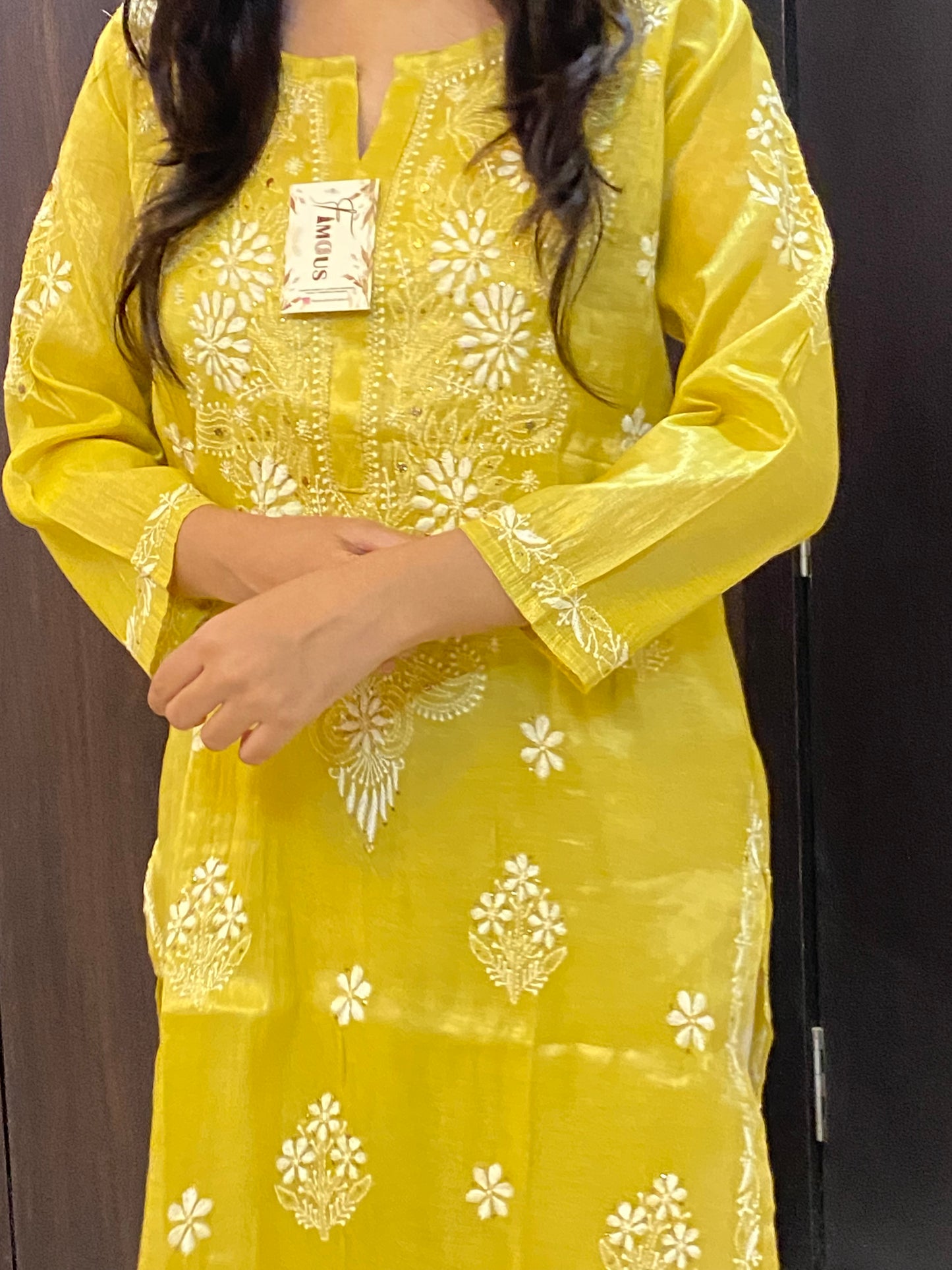 Mehek Chikankari Pure Tissue Straight Long Kurta - Famous Chikankari