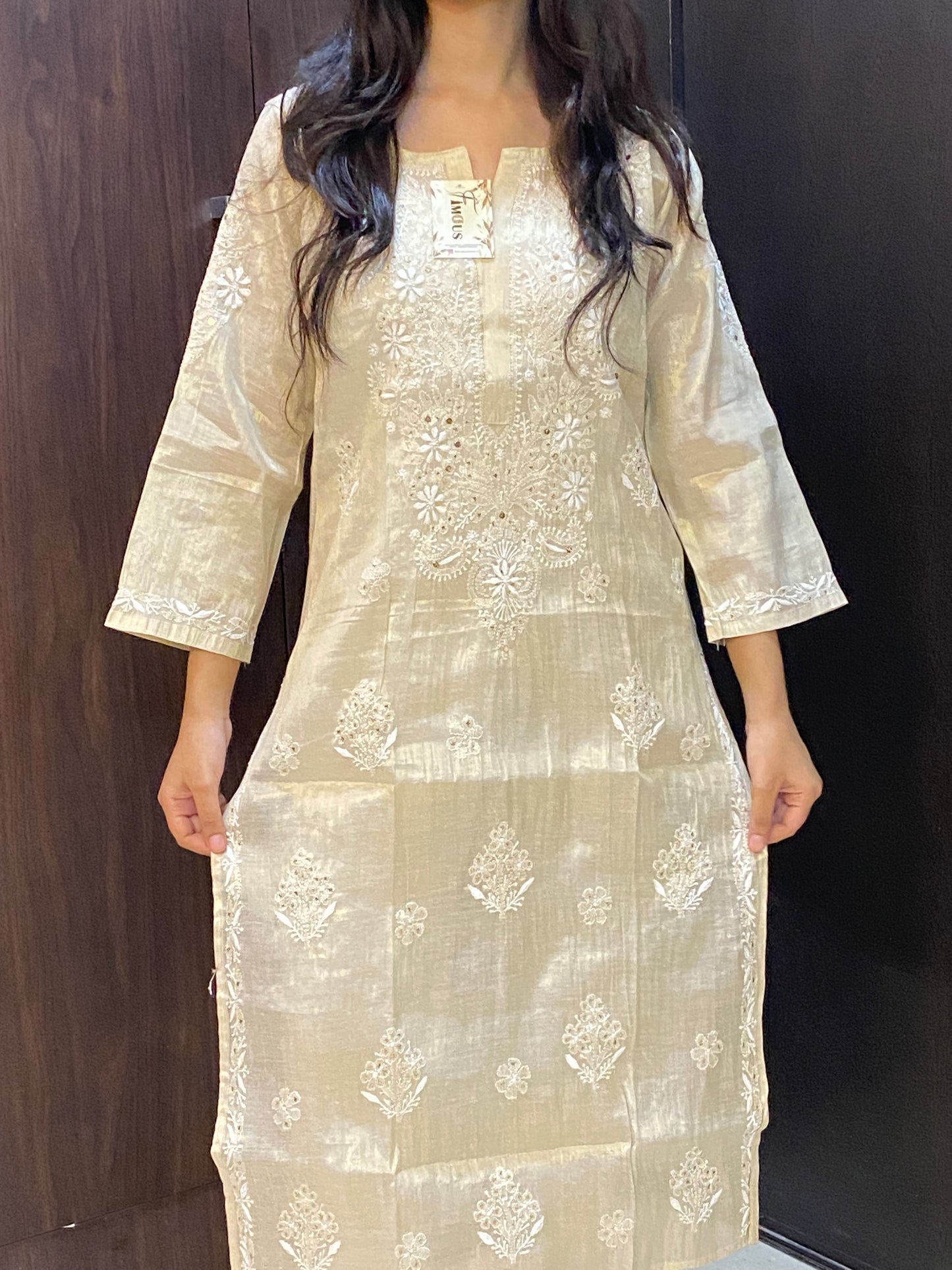 Mehek Chikankari Pure Tissue Straight Long Kurta - Famous Chikankari