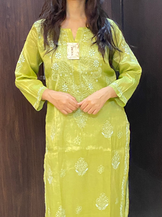 Mehek Chikankari Pure Tissue Straight Long Kurta - Famous Chikankari