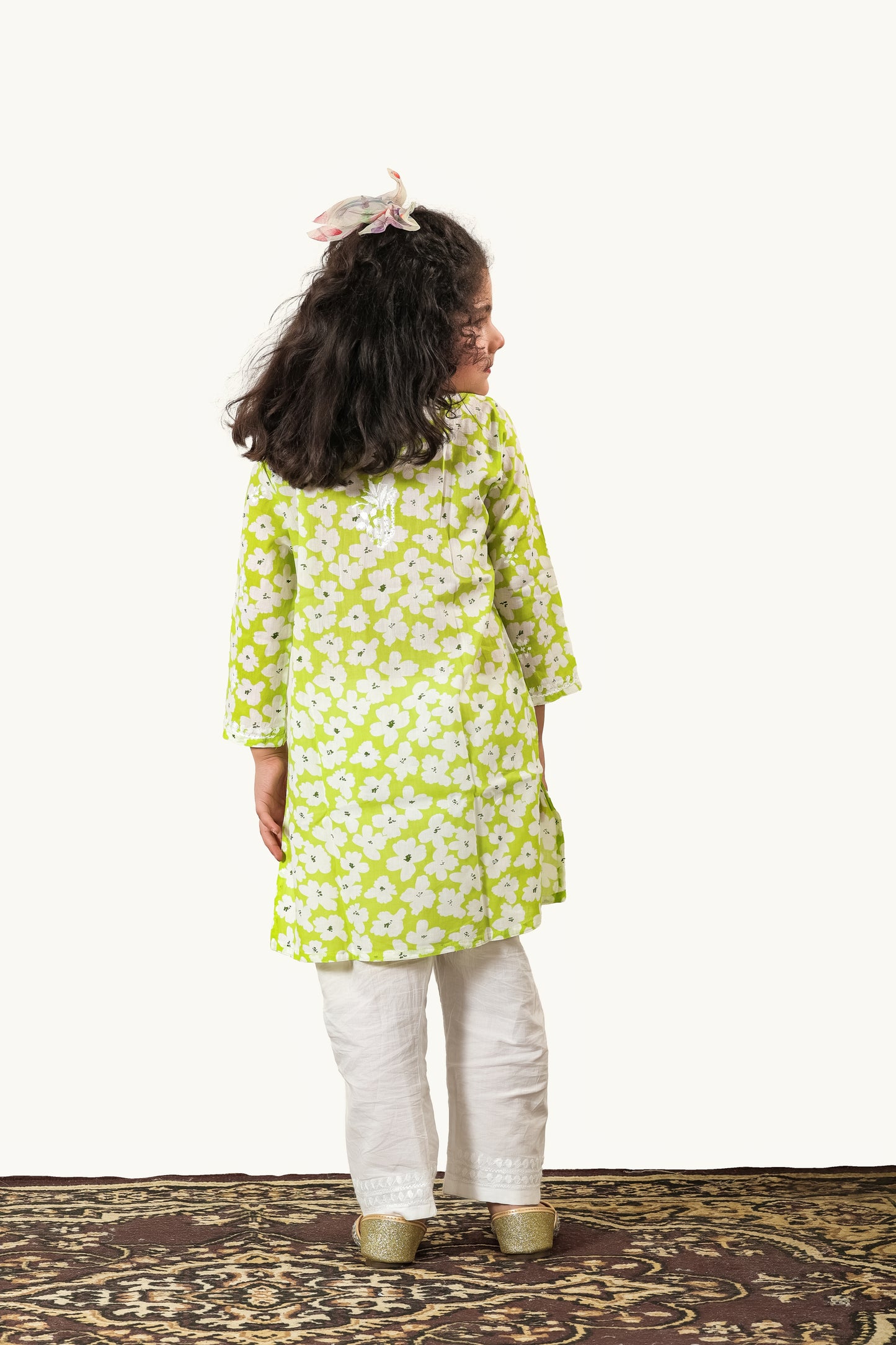 Little Noor – Lime green Mulmul Chikankari Kidswear Set