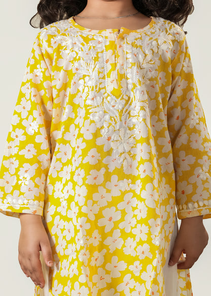 Little Noor – Yellow Mulmul Chikankari Kidswear Set - Famous Chikankari