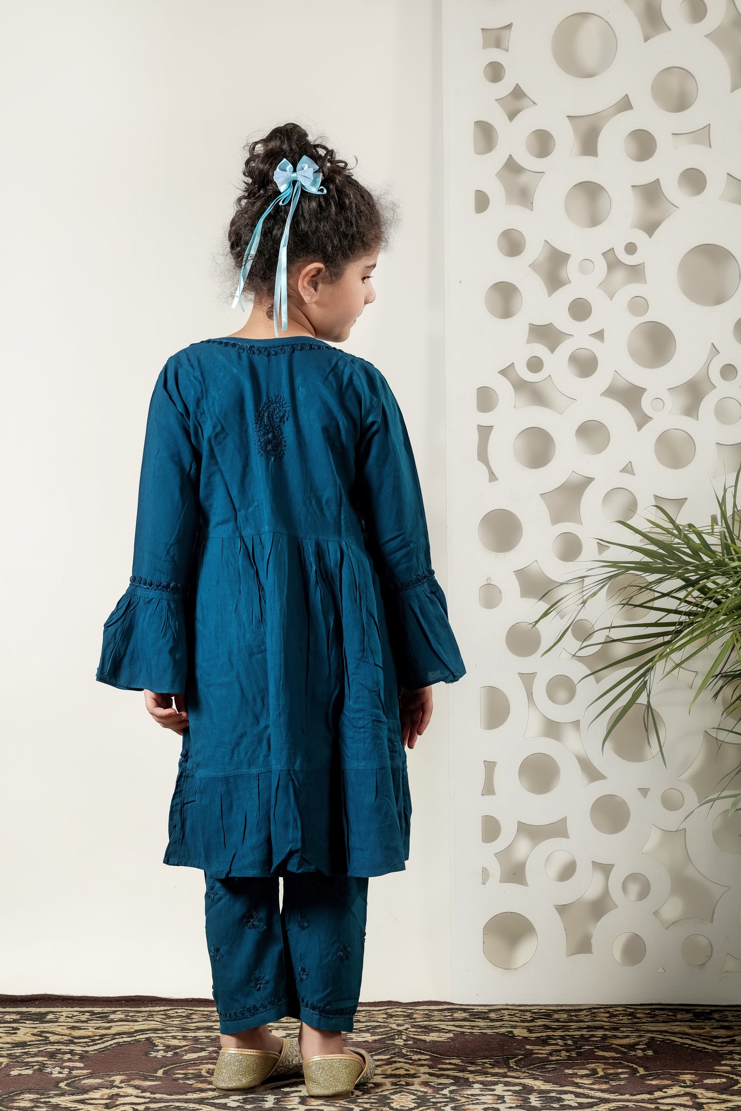 Little Fariya - Navy Chikankari Frill Style Frock Kidswear Set