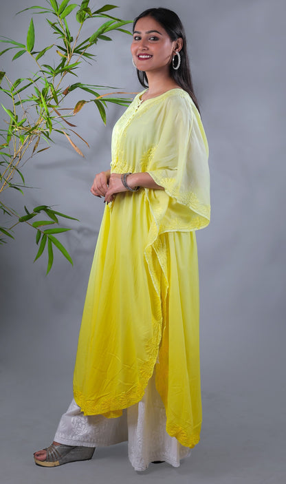 Famous Chikankari's Yellow Chikankari Kaftan - Famous Chikankari