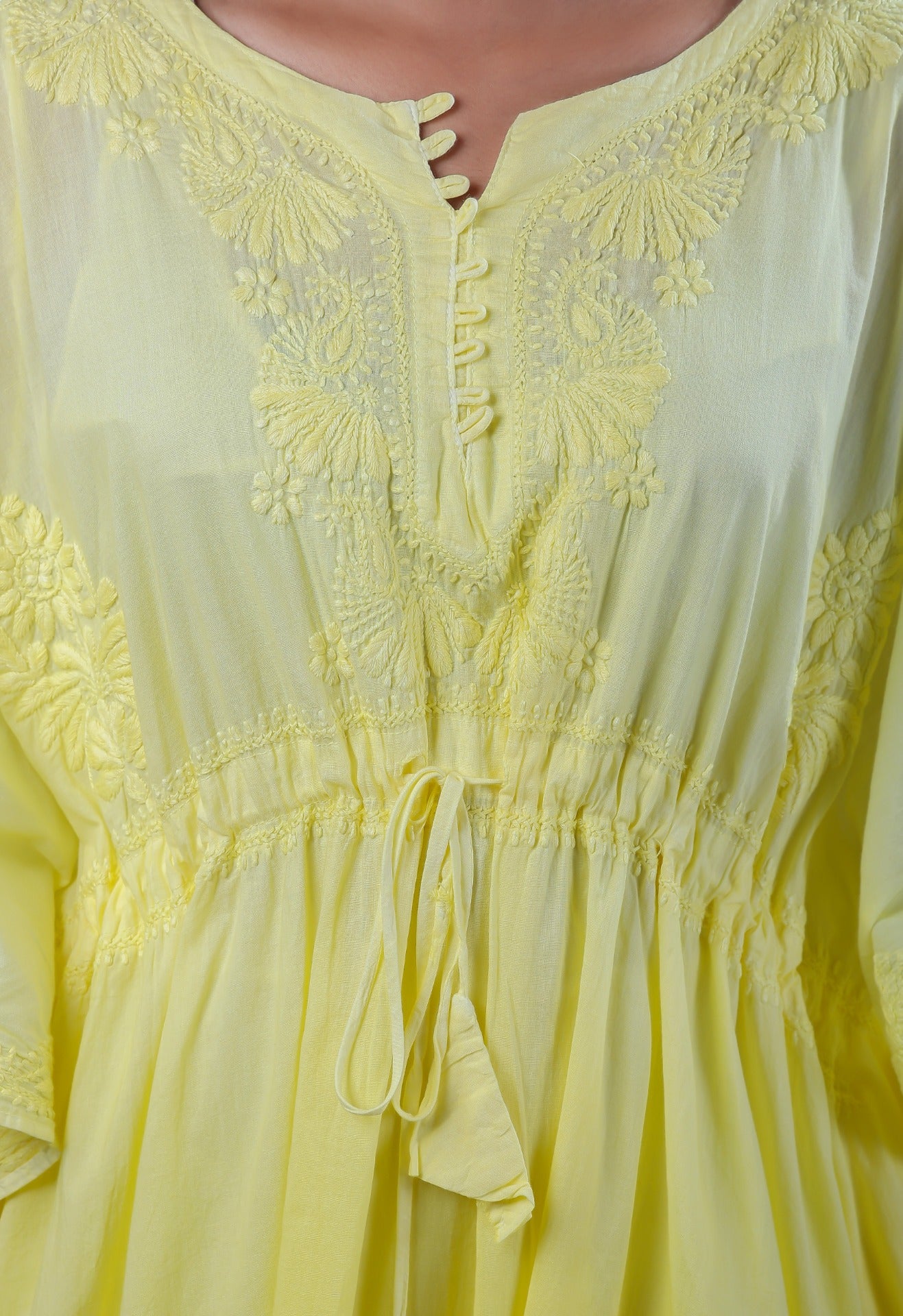 Ombre Yellow Chikankari Kaftan