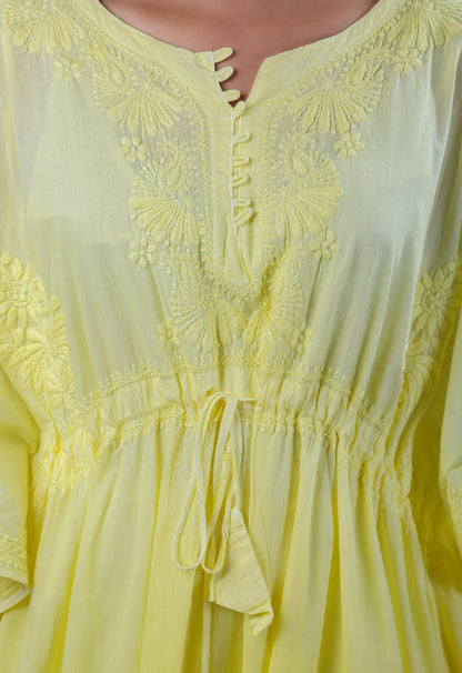 Famous Chikankari's Yellow Chikankari Kaftan - Famous Chikankari