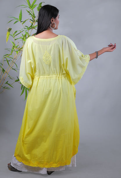 Famous Chikankari's Yellow Chikankari Kaftan - Famous Chikankari
