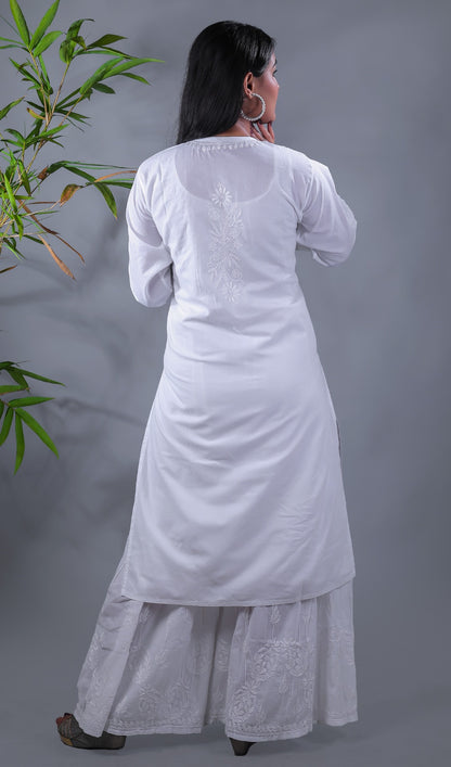 White Chikankari Side Pocket Style Kurti - Famous Chikankari