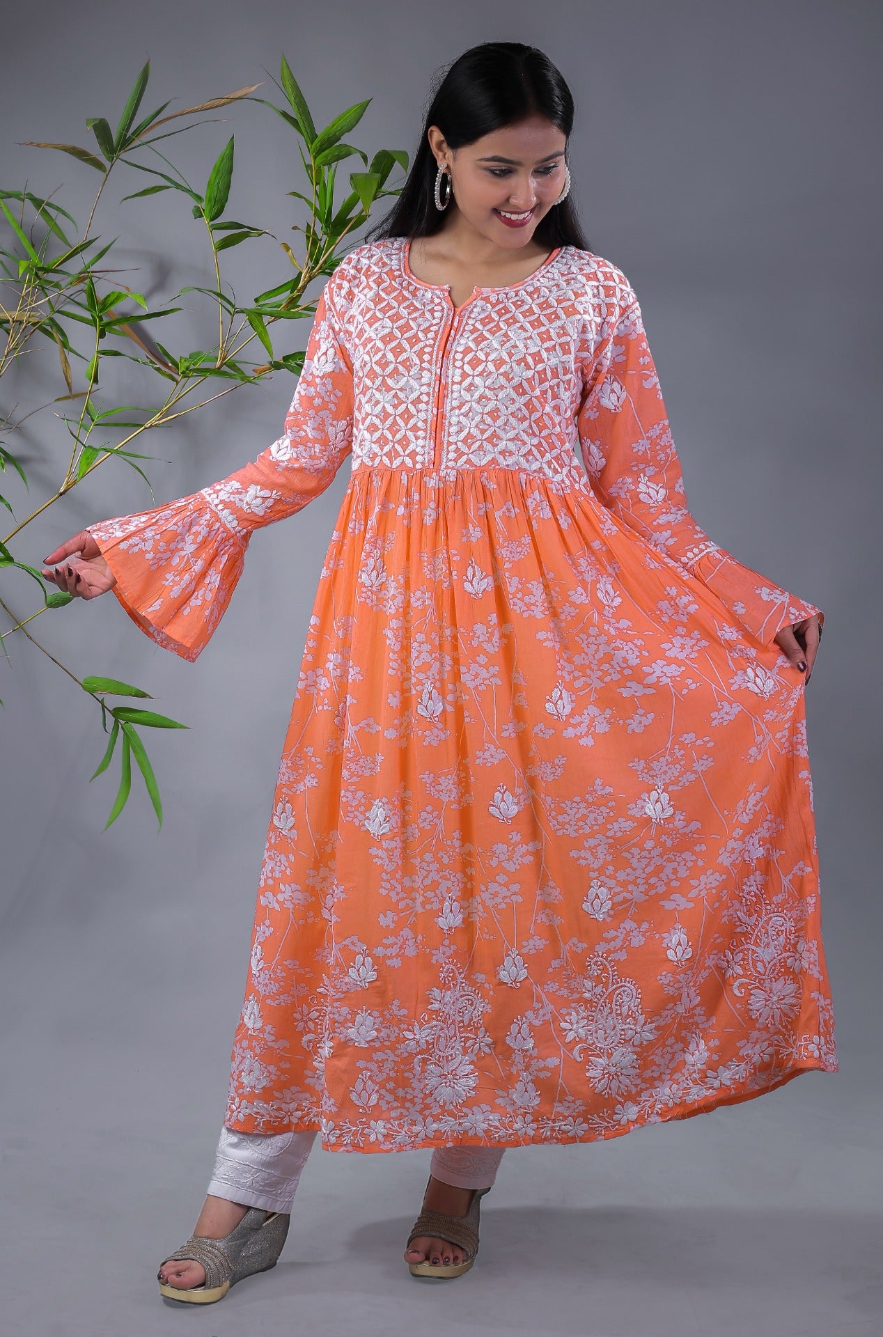 Light Orange Chikankari Mulprint Frock
