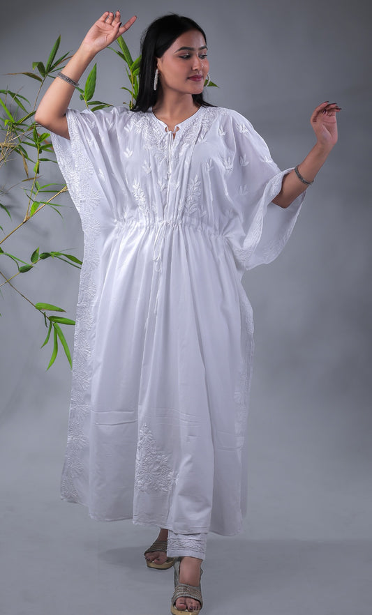 White Chikankari Kaftan - Famous Chikankari