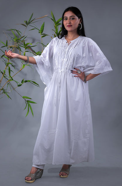 White Chikankari Kaftan - Famous Chikankari