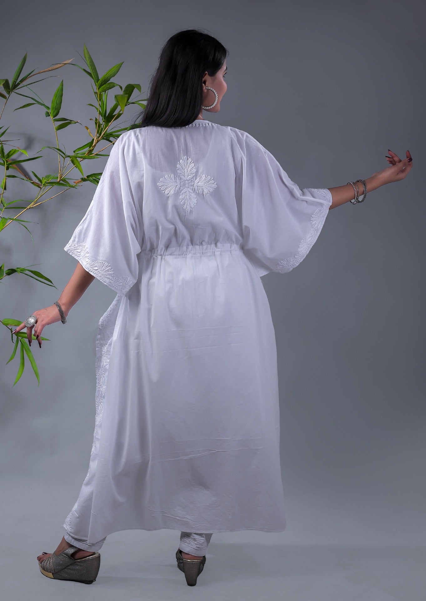 White Chikankari Kaftan