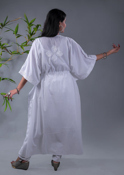 White Chikankari Kaftan - Famous Chikankari