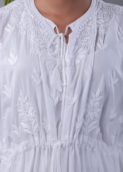 White Chikankari Kaftan - Famous Chikankari
