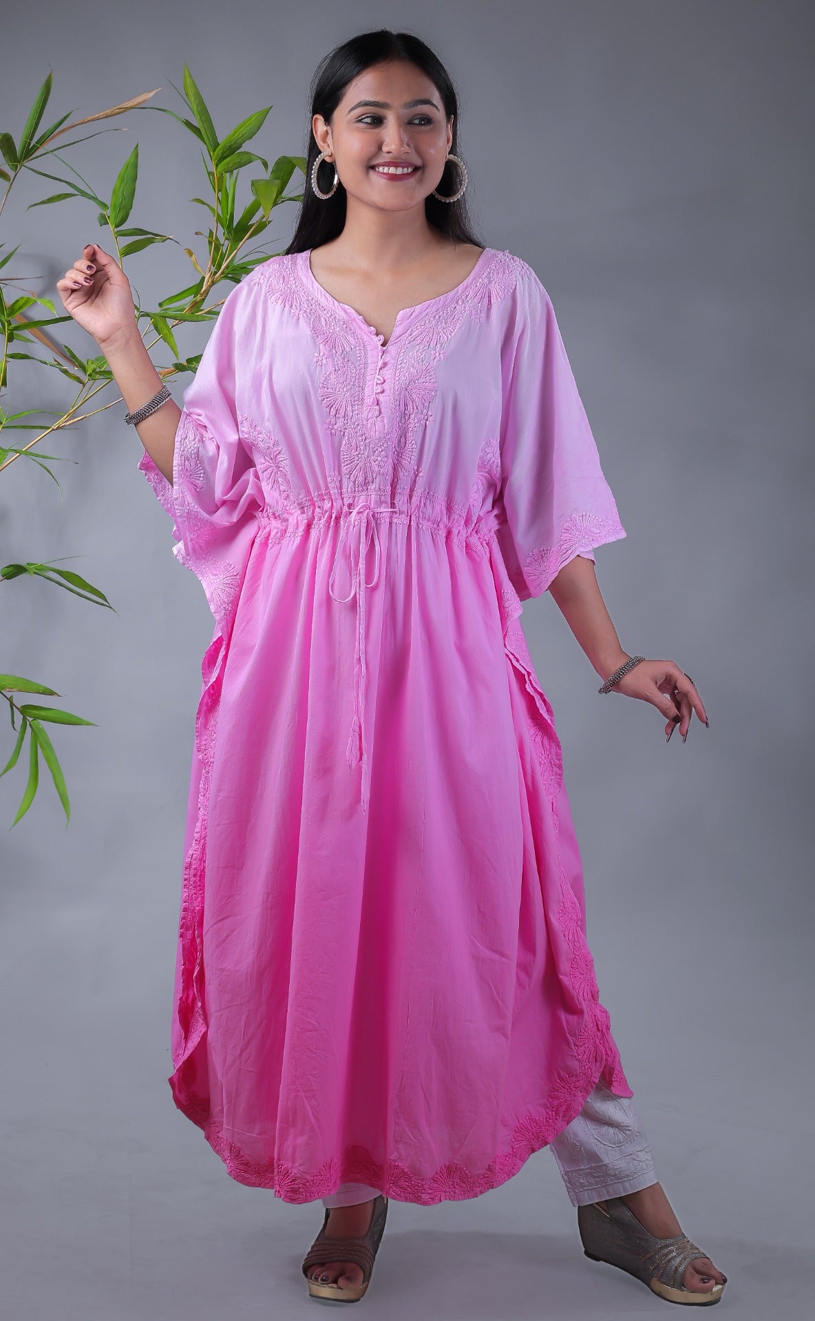 Ombre Yellow Chikankari Kaftan