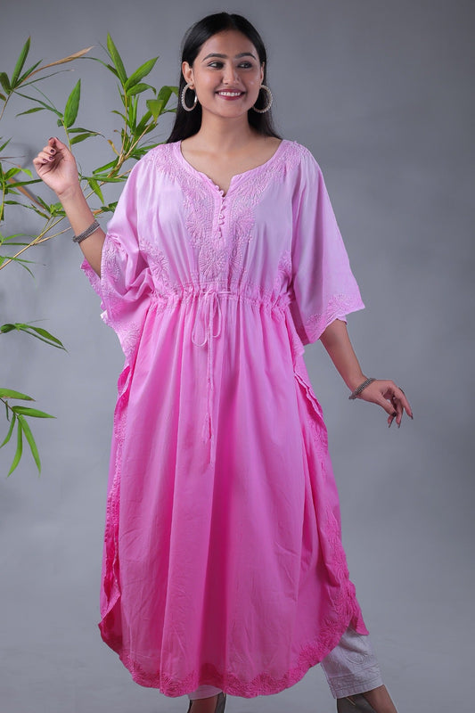 Famous Chikankari Pink Chikankari Kaftan - Famous Chikankari