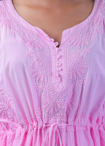 Famous Chikankari Pink Chikankari Kaftan - Famous Chikankari