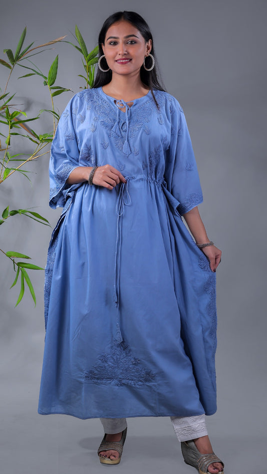 Famous Chikankari Blue Chikankari Kaftan - Famous Chikankari