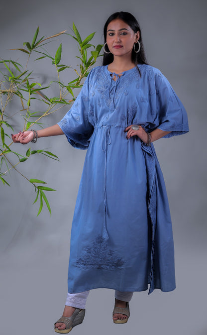 Famous Chikankari Blue Chikankari Kaftan - Famous Chikankari