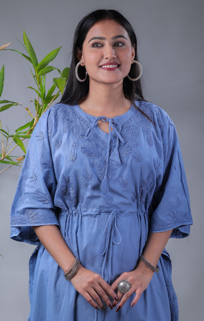 Famous Chikankari Blue Chikankari Kaftan - Famous Chikankari
