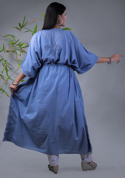 Famous Chikankari Blue Chikankari Kaftan - Famous Chikankari