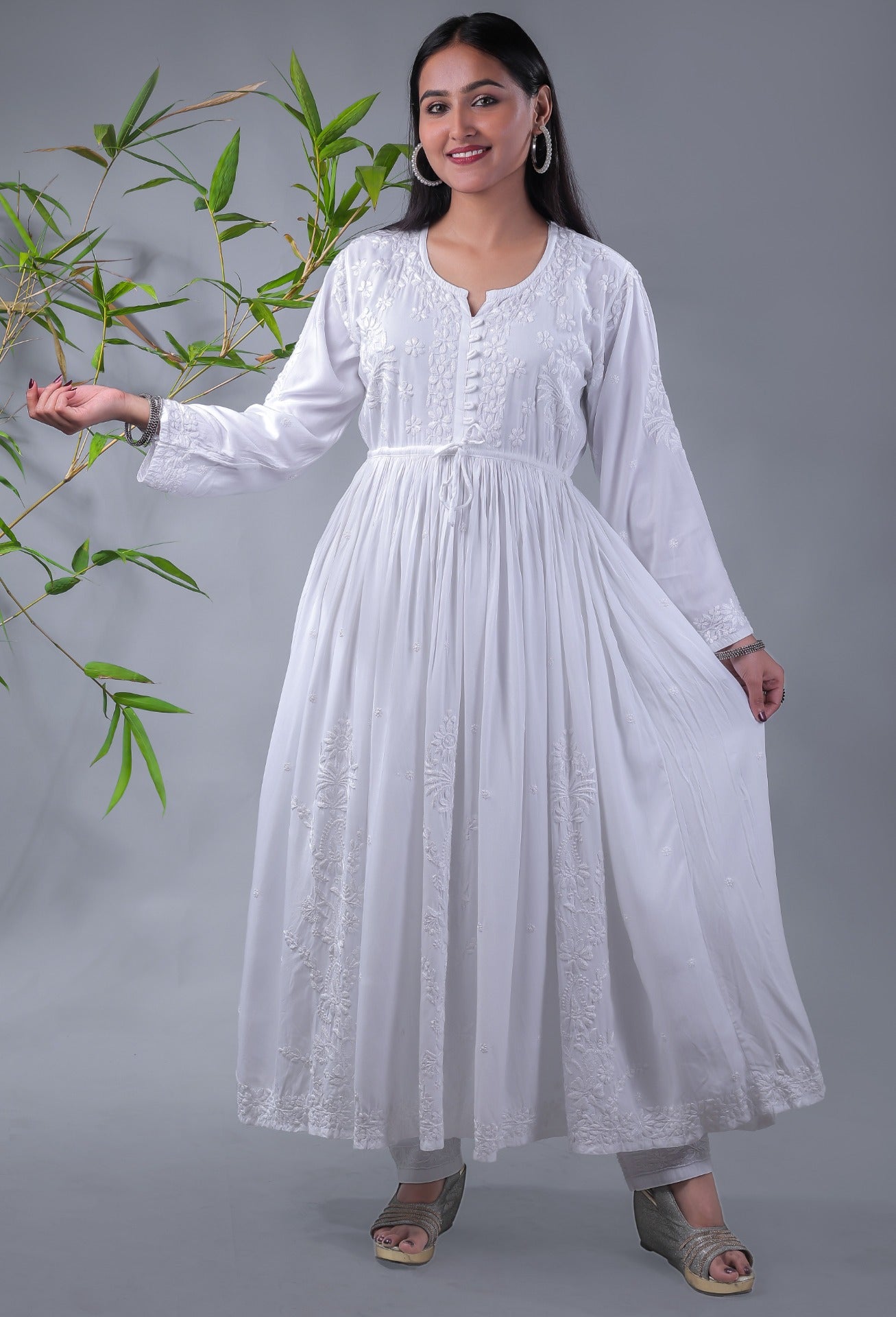 White Modal Chikankari Gown