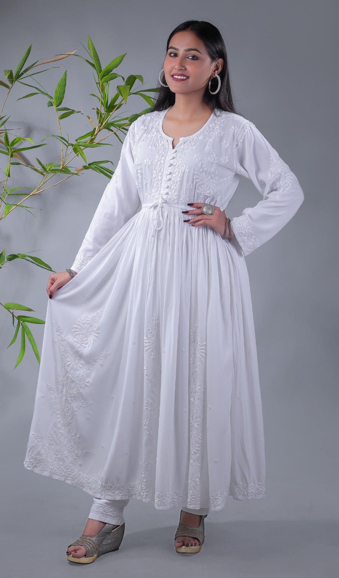White Modal Chikankari Gown
