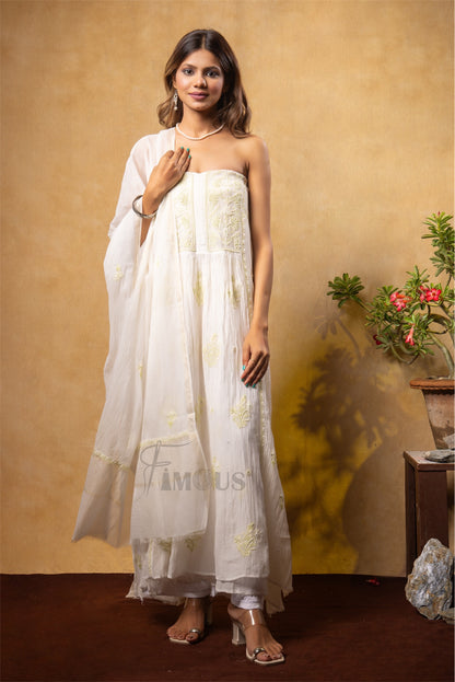 The Haseena Gown | Off White Chikankari and Zardozi Semi-Stitched Gown With Dupatta