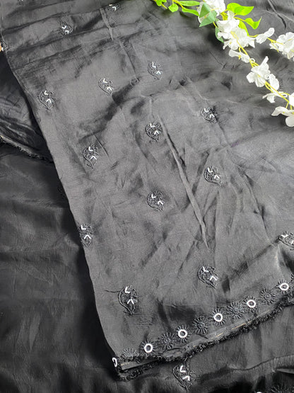 Siyah Noor (سیاہ نور)Muslin Chikankari Unstiched Kurta Dupatta - Famous Chikankari