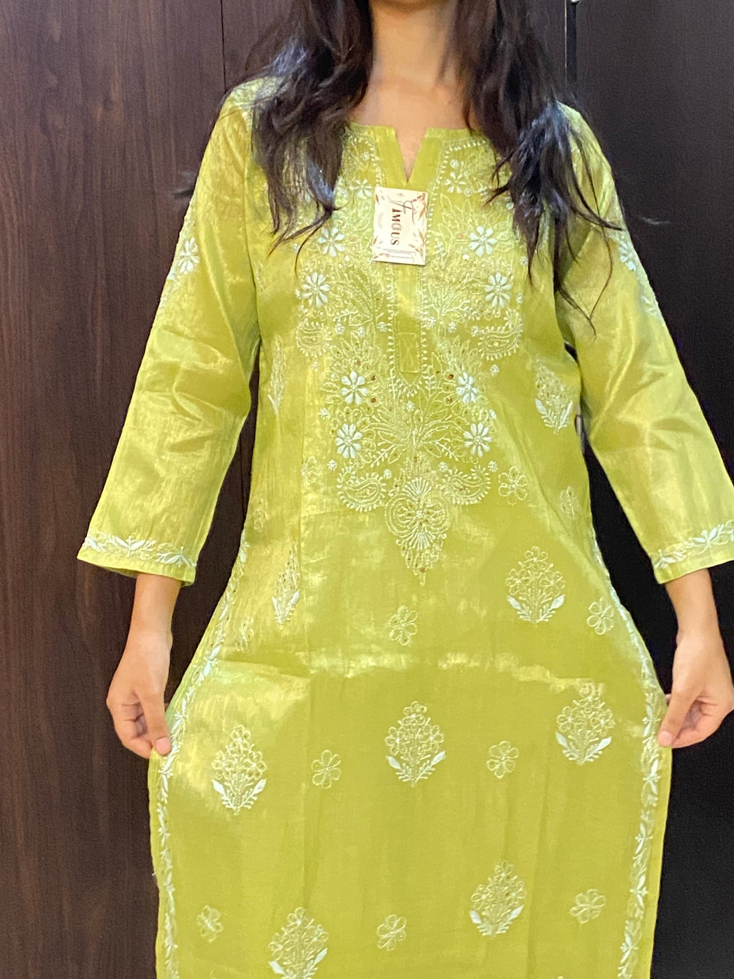 Mehek Chikankari Pure Tissue Straight Long Kurta - Famous Chikankari